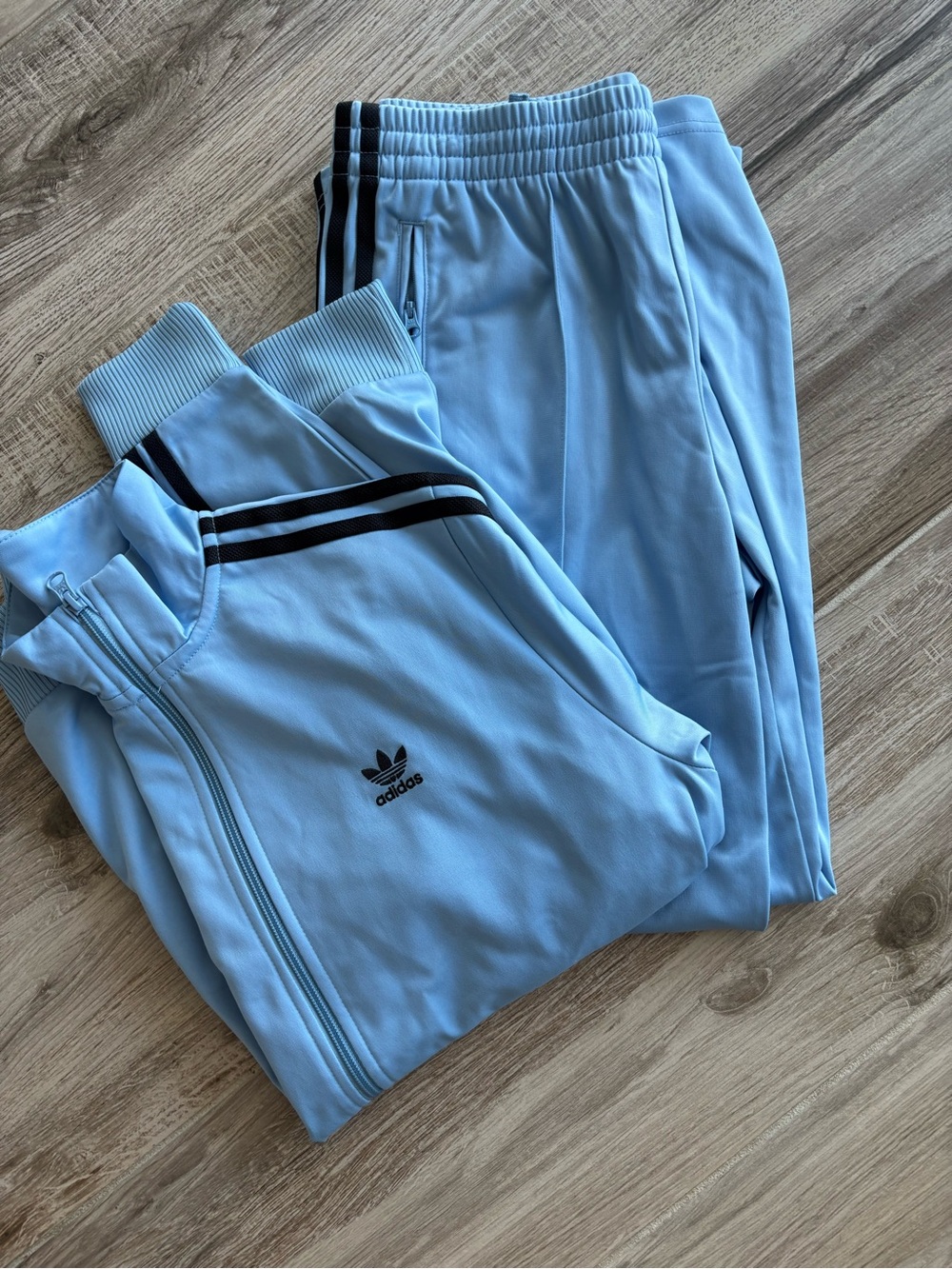 adidas Kids Powder Blue Track Jacket & Joggers with Black Stripes size 16